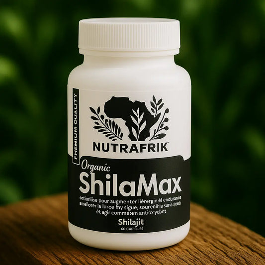 Flacon de Shilamax Nutrafrik – complément à base de shilajit pur de l’Himalaya