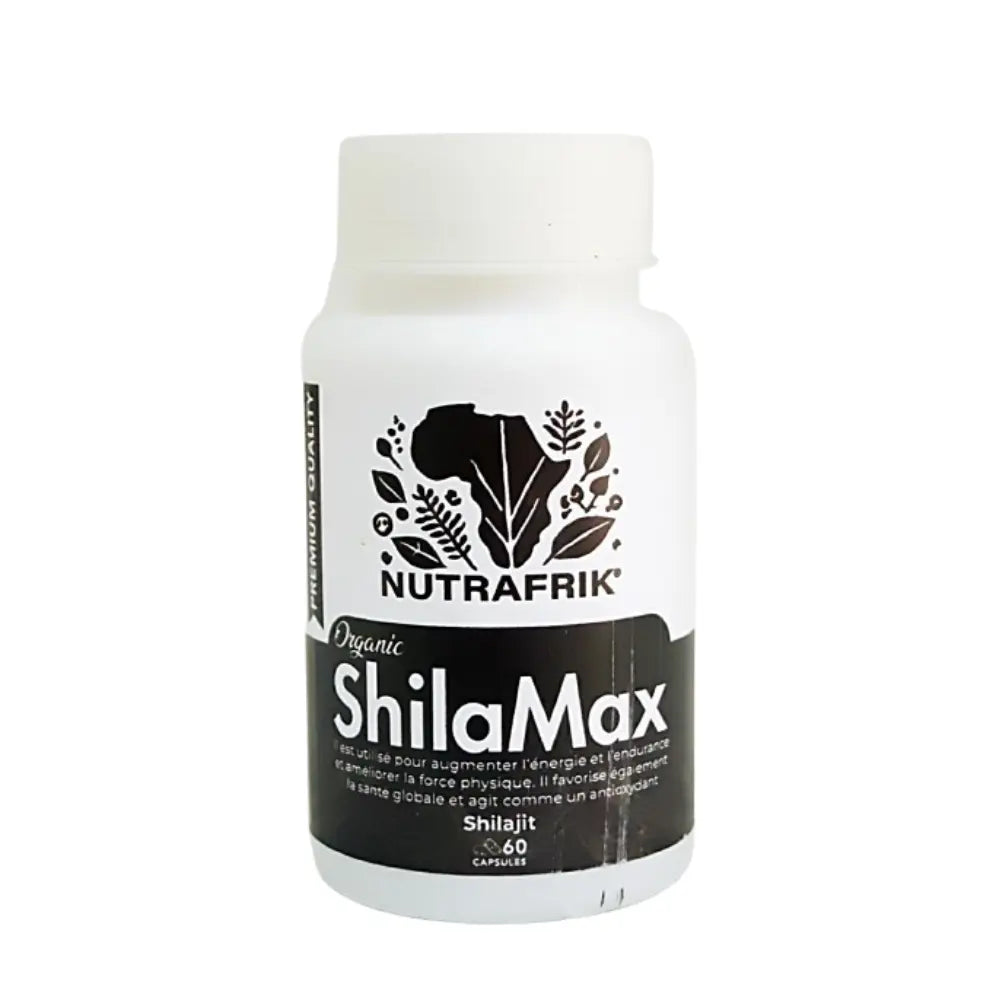Flacon de Shilamax Nutrafrik – complément à base de shilajit pur de l’Himalaya